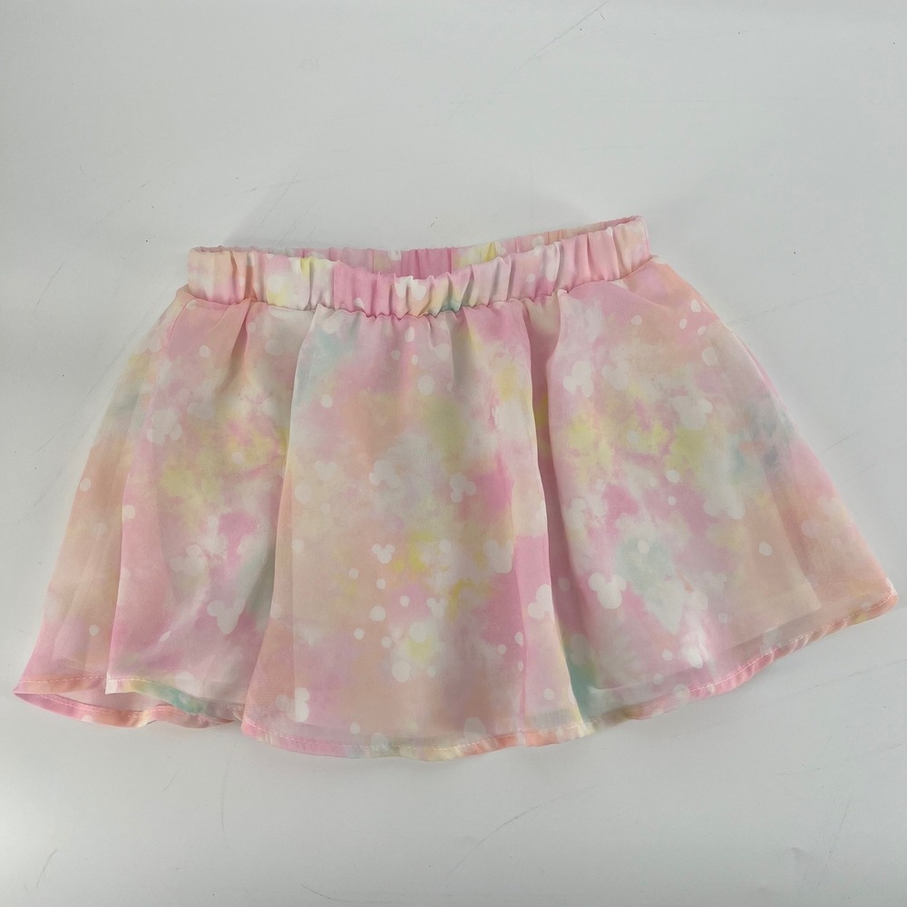 Disney Minnie Mouse Girls 2T Pink Tie Dye Hidden Mickey Mesh Chiffon Skirt Lined